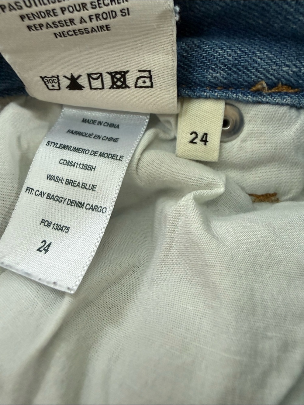 Alice + Olivia Cay Baggy Cargo Jeans Brea Blue Wide Leg Denim Size 24 - Picture 9 of 9